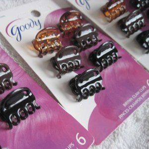 6 Goody Brynn Plastic Claw Clips Small Hair Jaws Black Tortoiseshell Brown ~3/4"